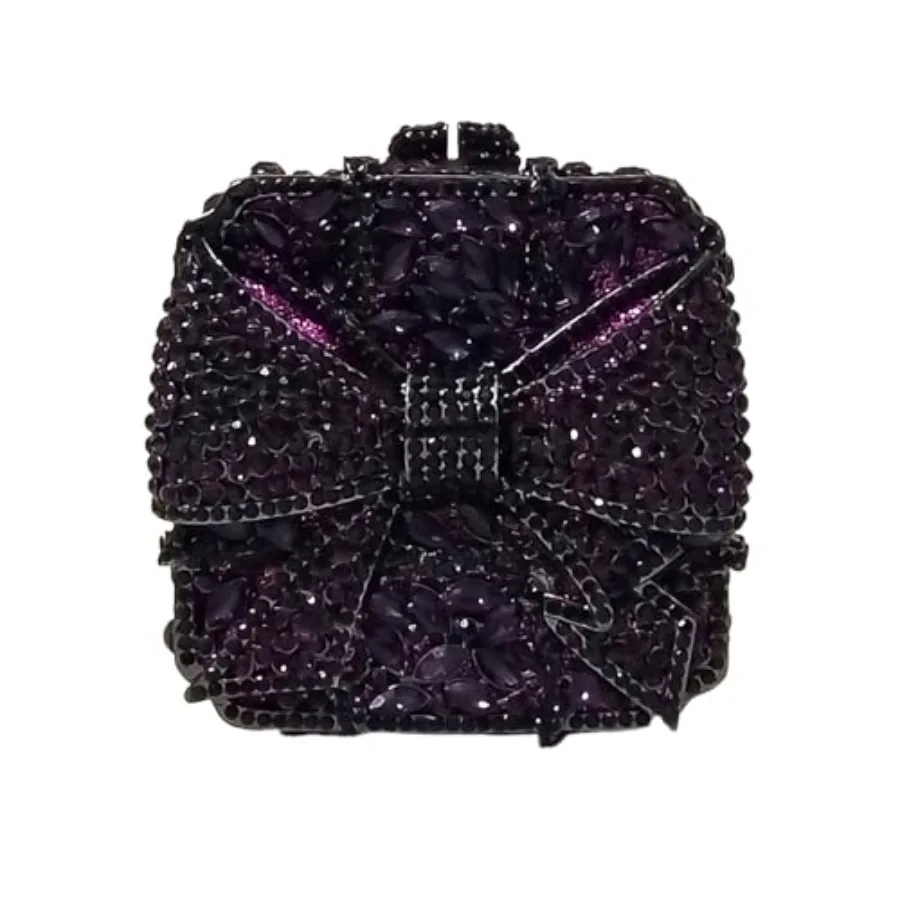 

Evening clutch bag for parties and weddings: crystal-embellished bowknot design, glitter-finish rhinestone handbag in elegant s