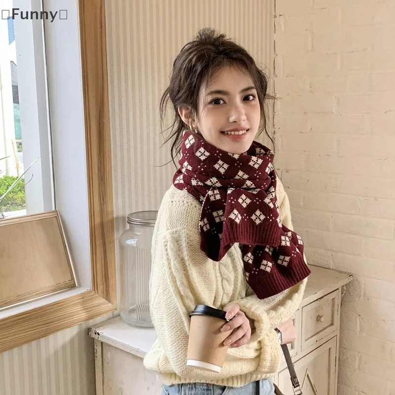 

10.00FunnyezioneРождественский красный шарф для мужчин и женщин, зимний теплый шарф в корейском стиле с двусторонним цветком, рождественский подарок