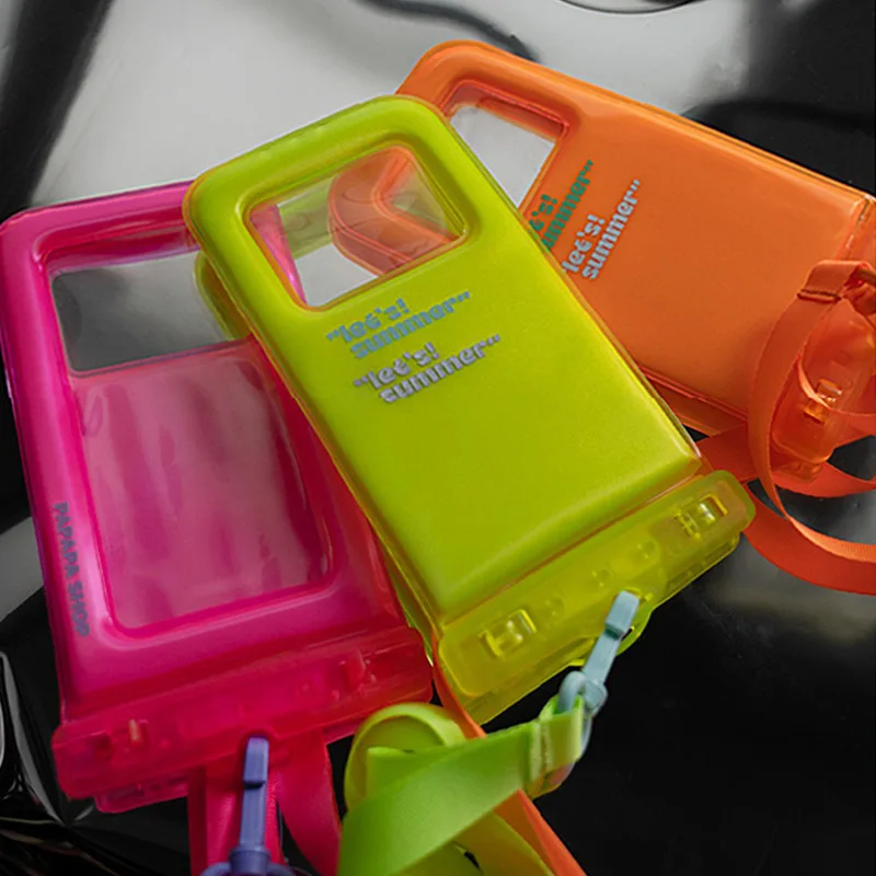 Fluorescent color can float touch screen phone waterproof bag swimming water park rafting equipment sealed bag phone case