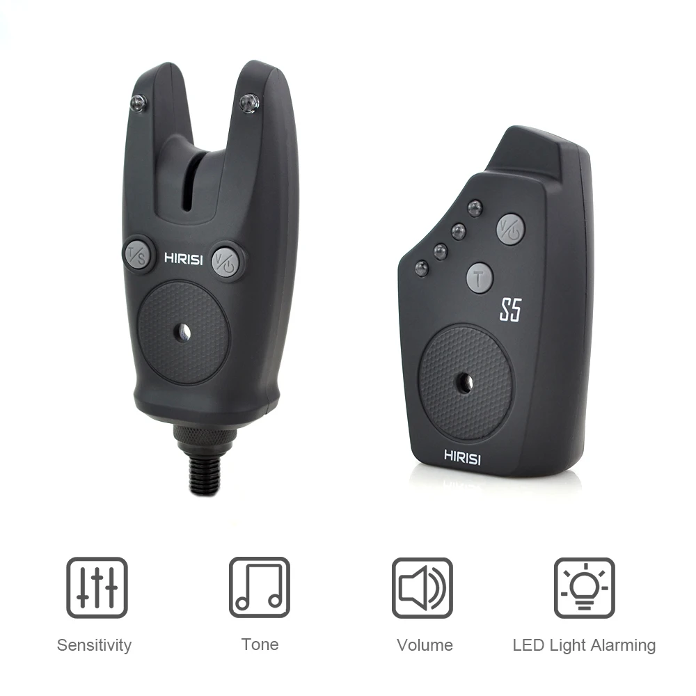 Hirisi اللاسلكية الكارب الصيد إنذار مجموعة مقاوم للماء ، أجهزة إنذار لدغة الصيد الصيد دغة مؤشر الصيد الملحقات S5