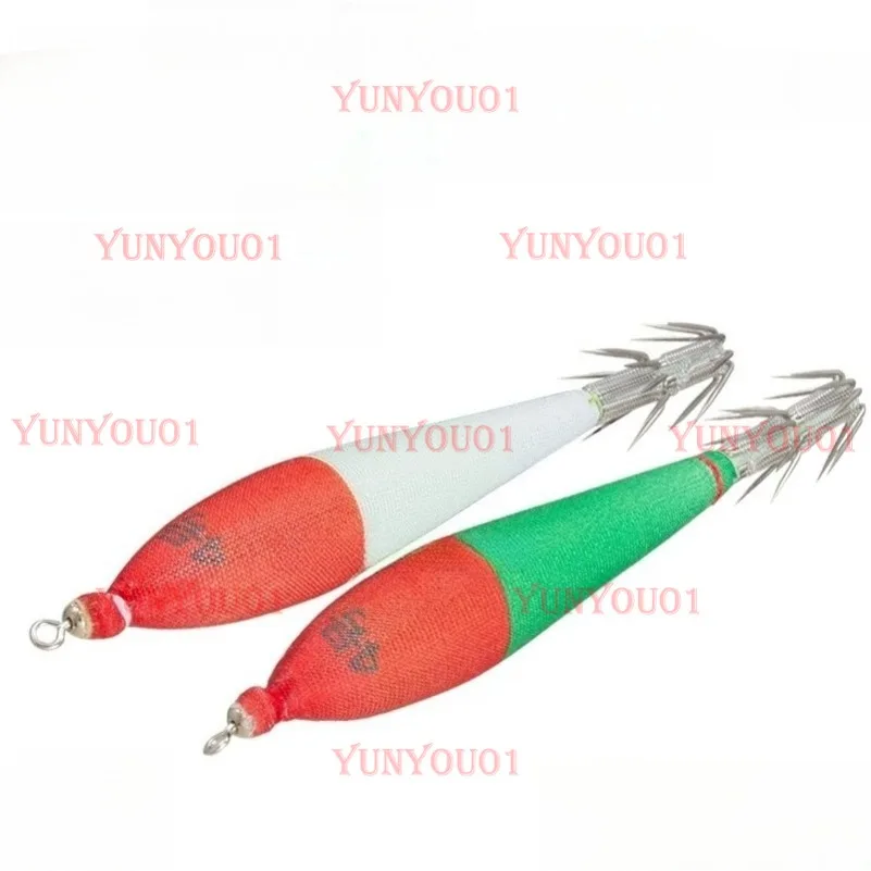 

Squid Cloth Roll Boat Fishing Wooden Shrimp Rocket Blower Squid Bait Luminous 4 Squid Hook 5 Pieces