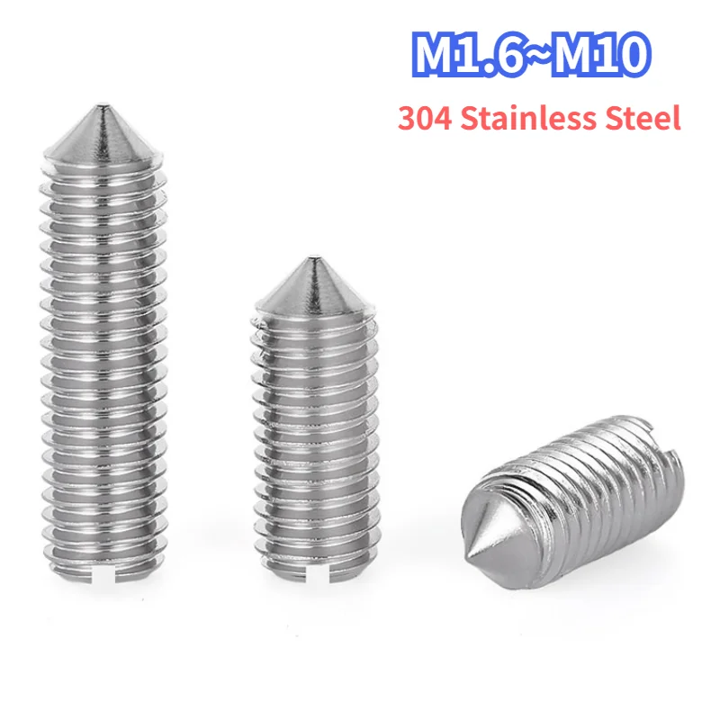 M1.6 M2 M2.5 M3 M4 M5 M6 M8 M10 304 Stainless Steel Slotted Tip Set Screw DIN553 A2-70 Machine Thread Cone Point Grub Screws