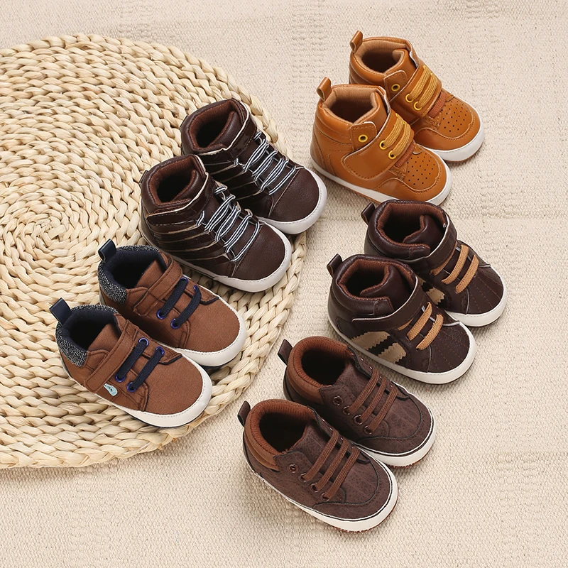 Super Cute Brown Baby Shoes 3 to 18 Month for Toddler Boys and Girls Baby Sneaker Soft PU Leather Baby Casual Shoes