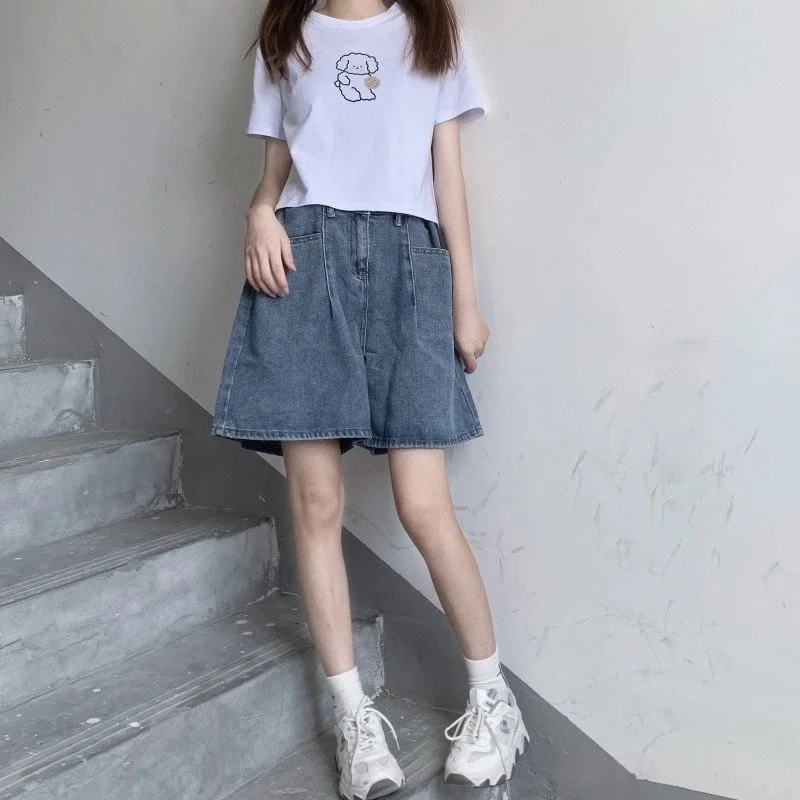 

High Waist Loose Fit Denim Shorts Women's Autumn Winter New Style Slimming Hip Covering A-Line Trendy Hot Pants