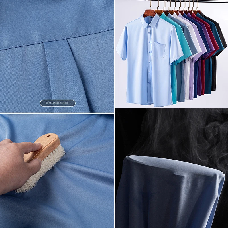 7XL 6XL Mens Formal Shirts Short Sleeve Summer Business Blouse Slim Fit Camisa  Anti-Wrinkle Soft Social Men Dress Shirt Clothes