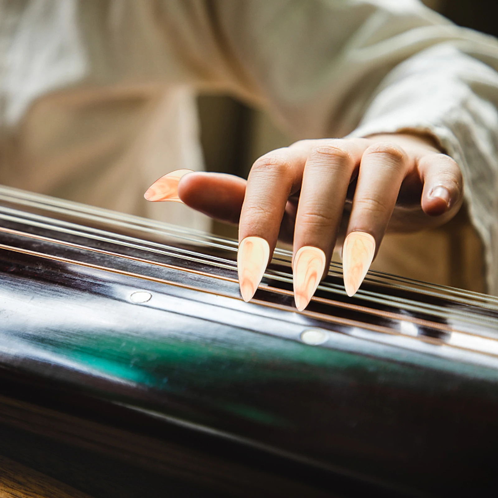 

8pcs Nails Hand-Polished Smooth Corners Comfortable Wear Durable Abs Material For Guzheng Practice Premium Fake Finger Picks