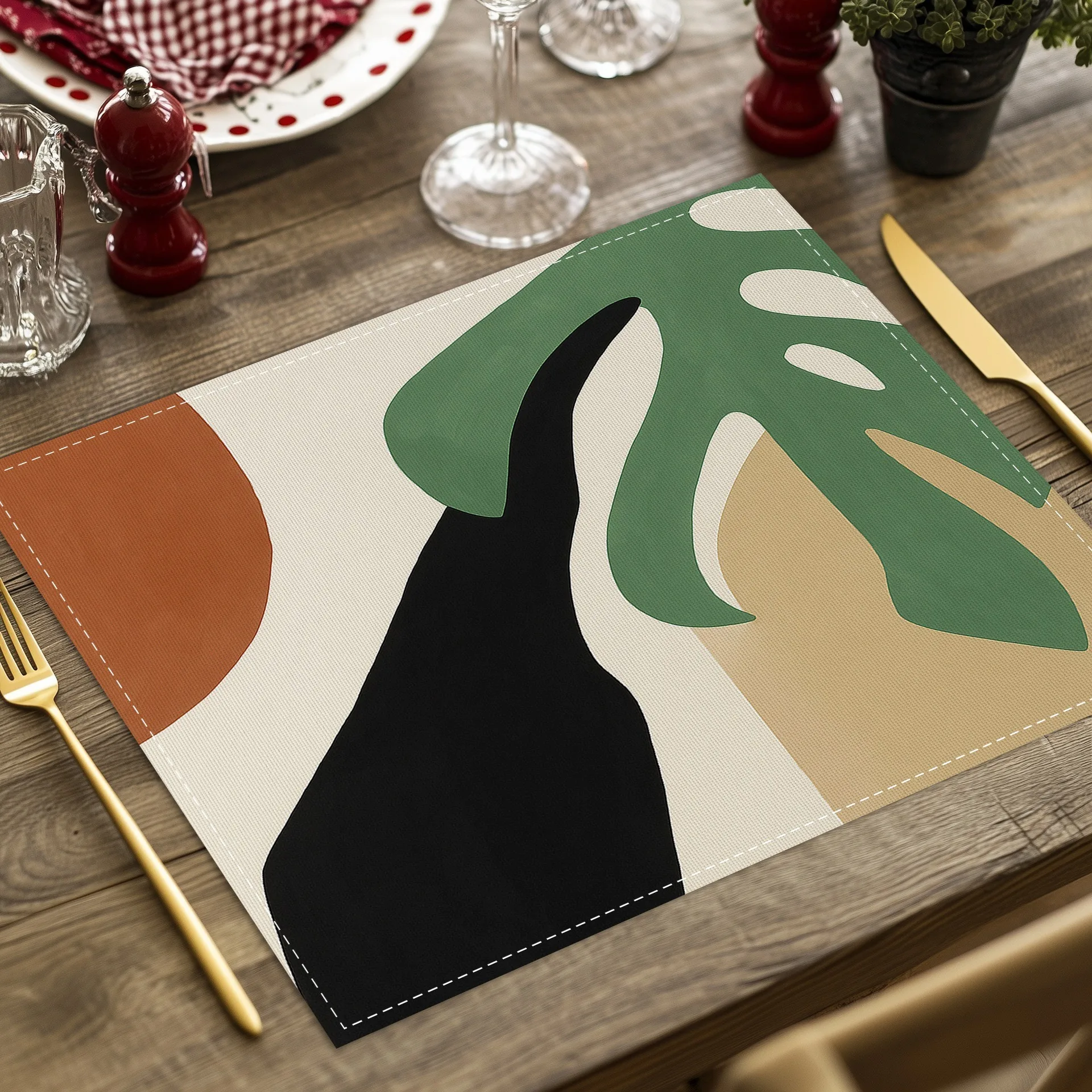 1-Piece Leaf Pattern Placemat, Durable & Washable, Daily Home Dining Table Placemat