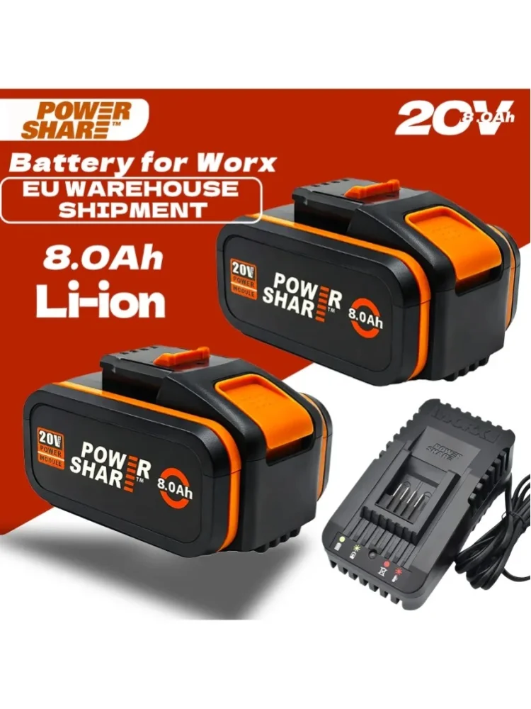 Original Worx Lithium-Ionen-Ersatzakku WA3551, WA3553 WX176 WX550 WX386 WXino 3 WXgain, WX800, WU268 20V, 8,0 Ah