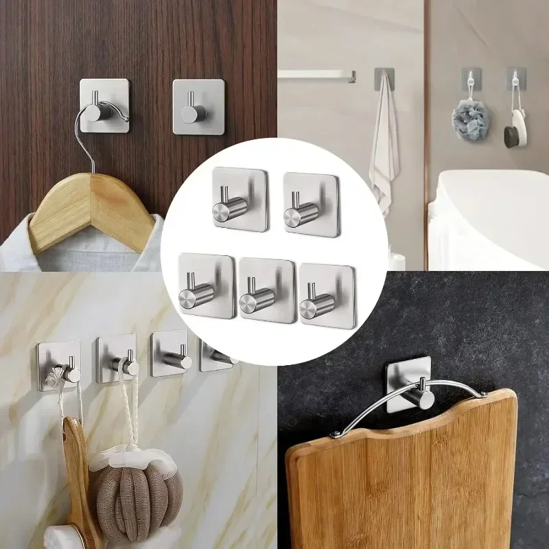 1-5pcs Self Adhesive Bathroom Robe Towel Hanger Hooks Stainless Steel Hook for Bathroom Hangers Shower Holder Hook Accessories - view 5