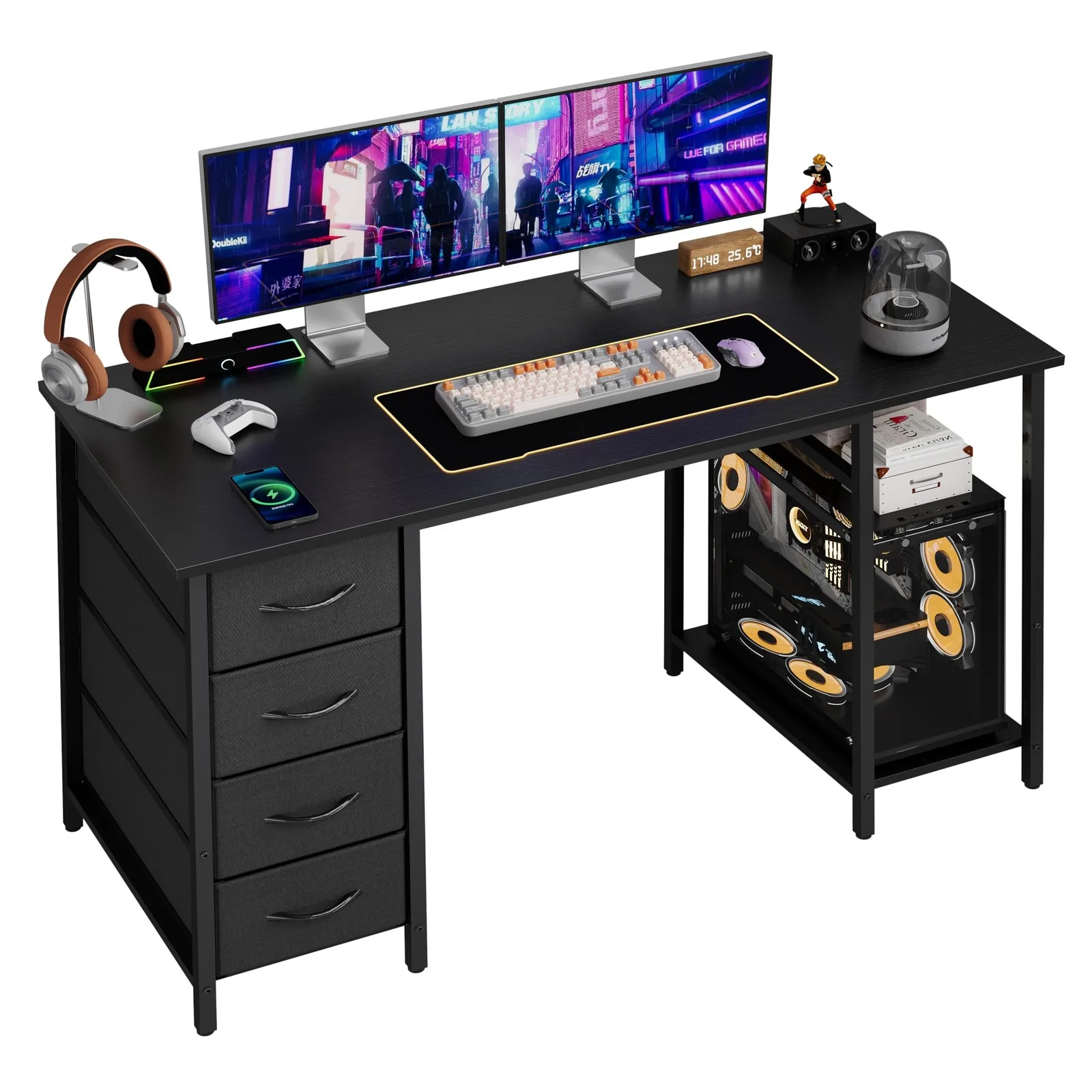 Computer DesksSpacious 47 Inch Office Desk with 4 Storage Drawers for Gaming Work and Study