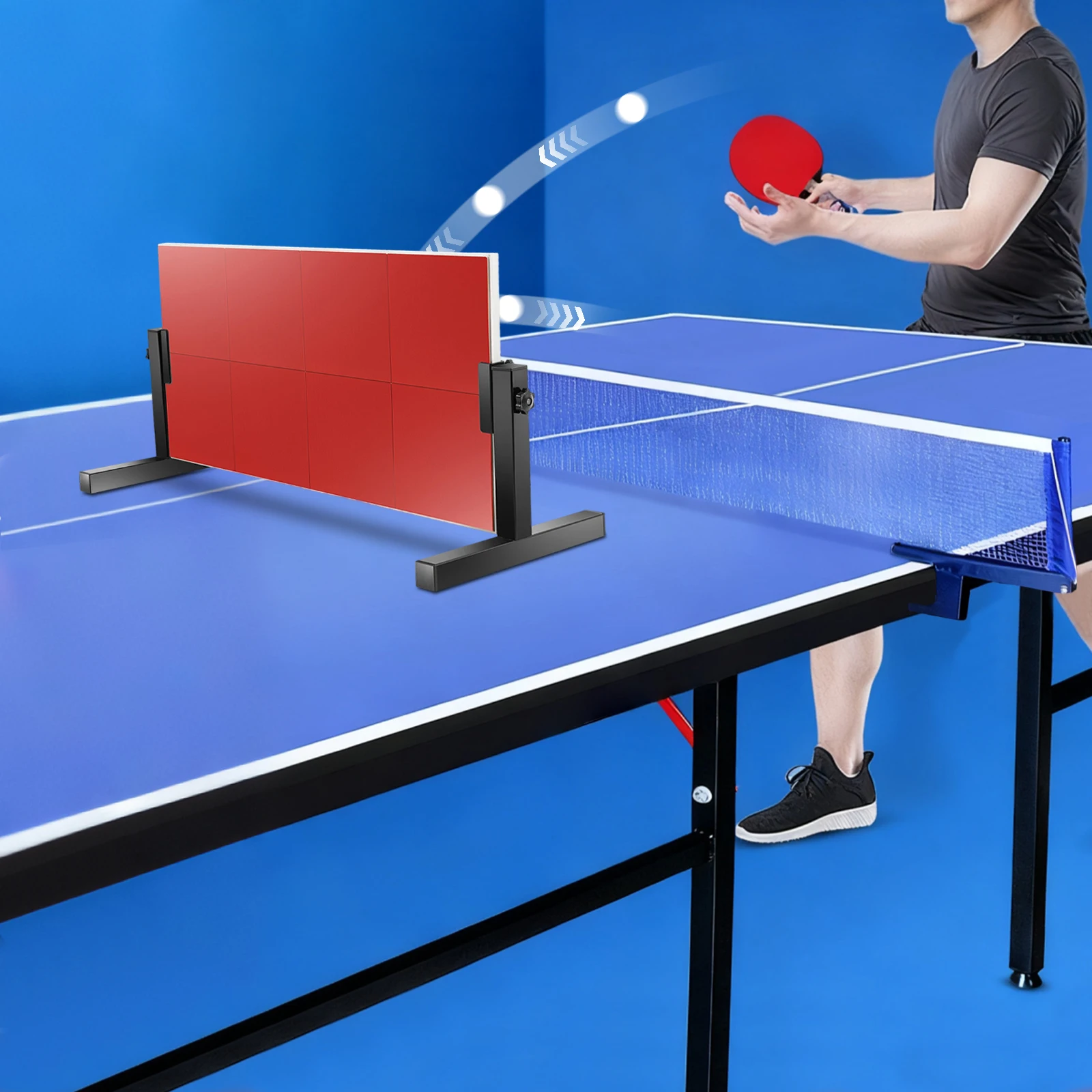 Tischtennis-Rückprallbrett-Trainer 360 ° Winkel- und höhenverstellbarer Tischtennistrainer aus Massivholz mit 8 Gummiblöcken für das Heimtraining im Studio – Detail 26