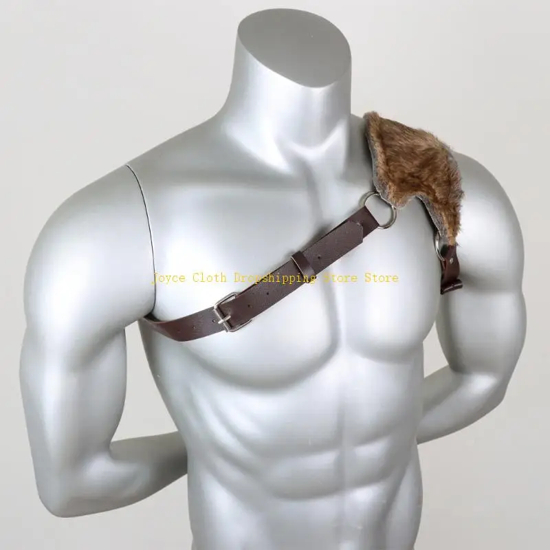

Medieval Leather Shoulder Guard Furry Leather Shoulder Shield Adjustable Chest Harness Medieval Costume Accessories 10CD