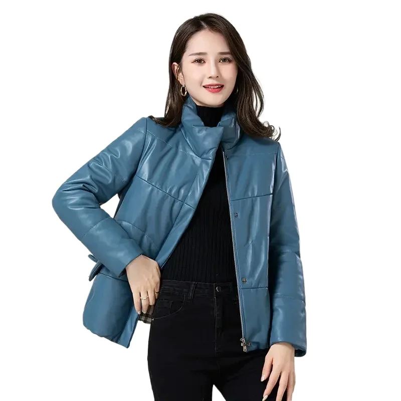 Tajiyane Chaqueta de Cuero genuino Mujer Chaquetas de algodón cálidas de invierno para Mujer Abrigo corto de piel de oveja auténtica Chaqueta informal de Cuero para Mujer