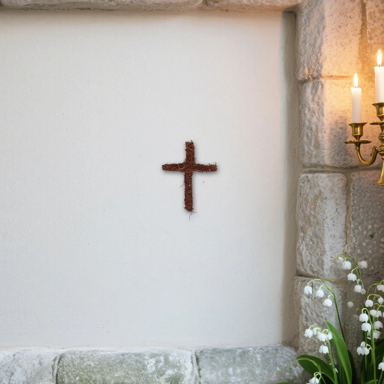 

2Pcs Rattan Cross Wall Decor Decorative Hanging Indoor Cross Ornament Christian Wall Art Crucifix Religious Home Accent