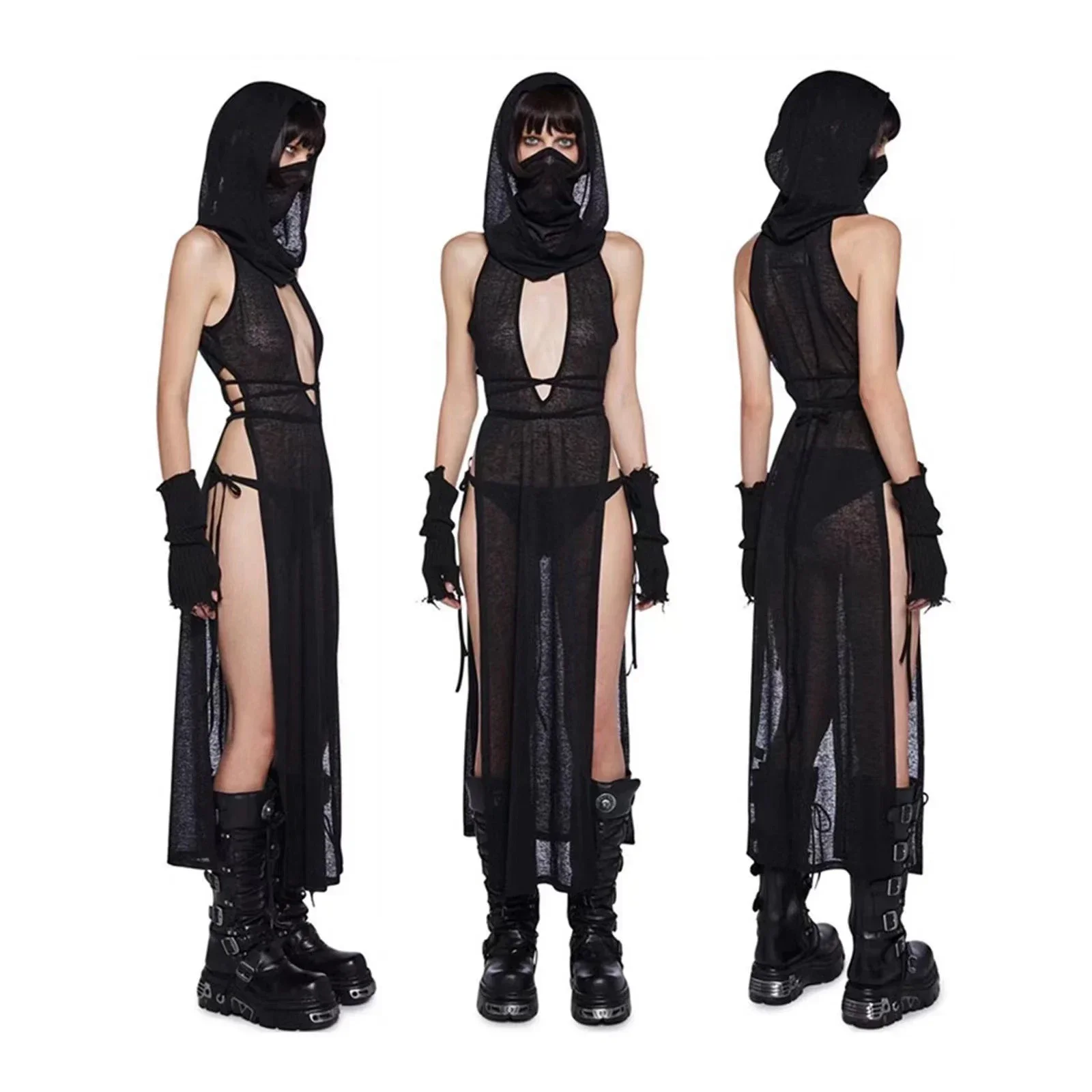 Cosplay de Sorcière Sexy pour Femme, Robe à Capuche Noire, Trajes de Halloween para Adultos, Coleção Nouvelle 2021