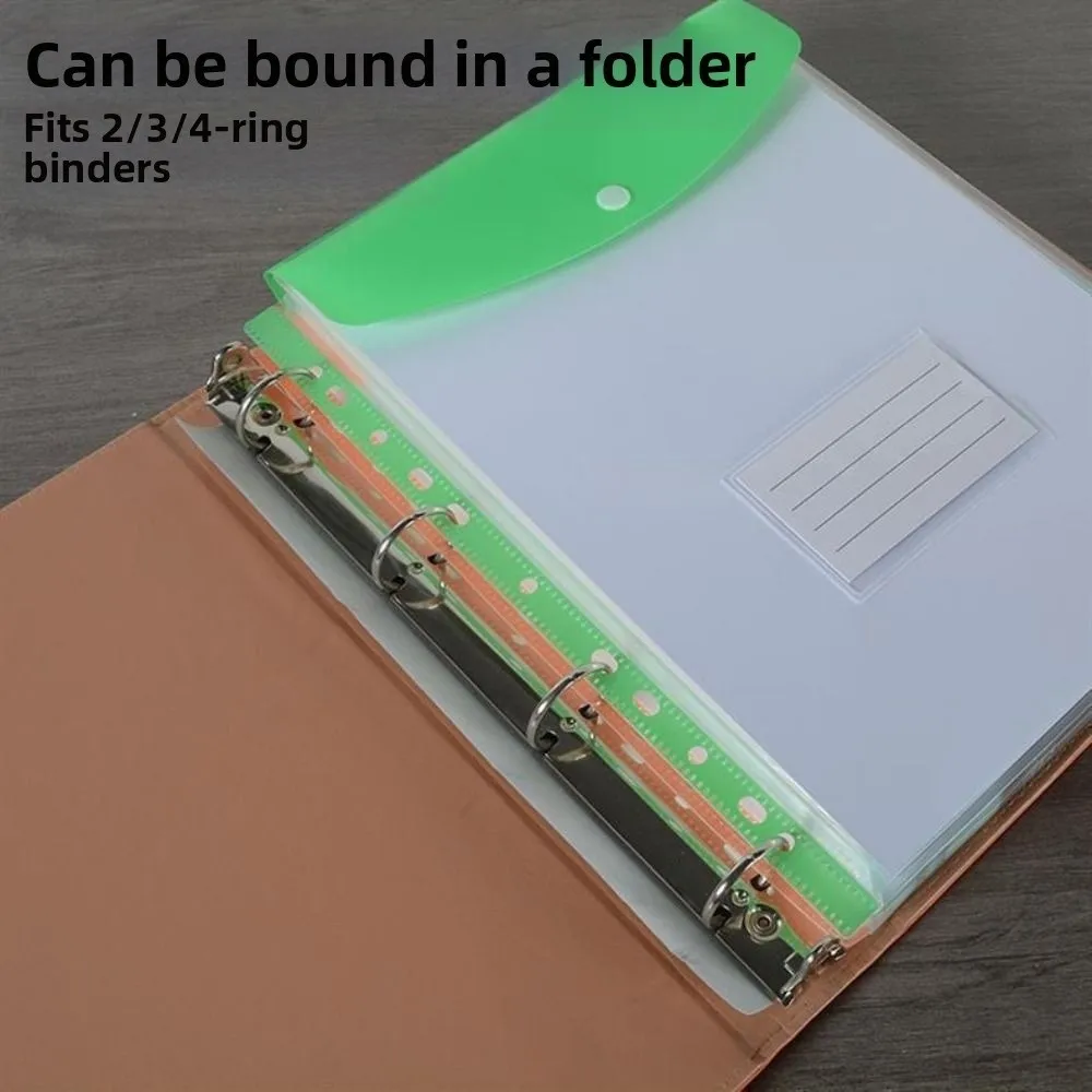 12Pcs Large-Capacity Loose-Leaf File Bags Waterproof Colorful File Folder Expansion Bag Simple 11 Holes Binder Cash Envelopes