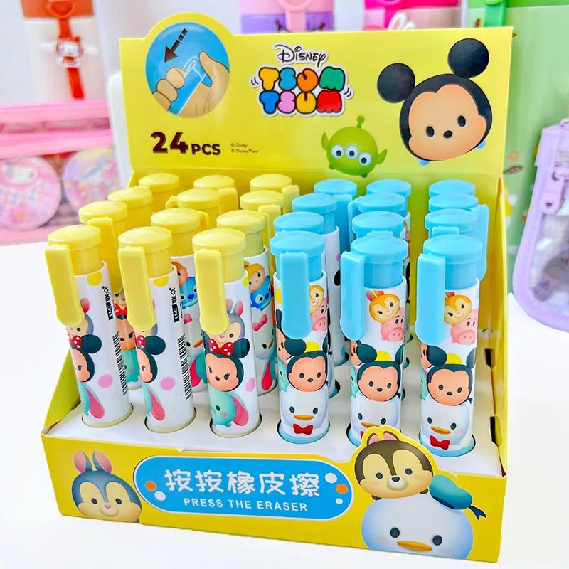 24pcs/lot Disney Mouse Press Eraser Cute Animal Writing Drawing Pencil Erasers Stationery Kids Gifts Office School Supplies