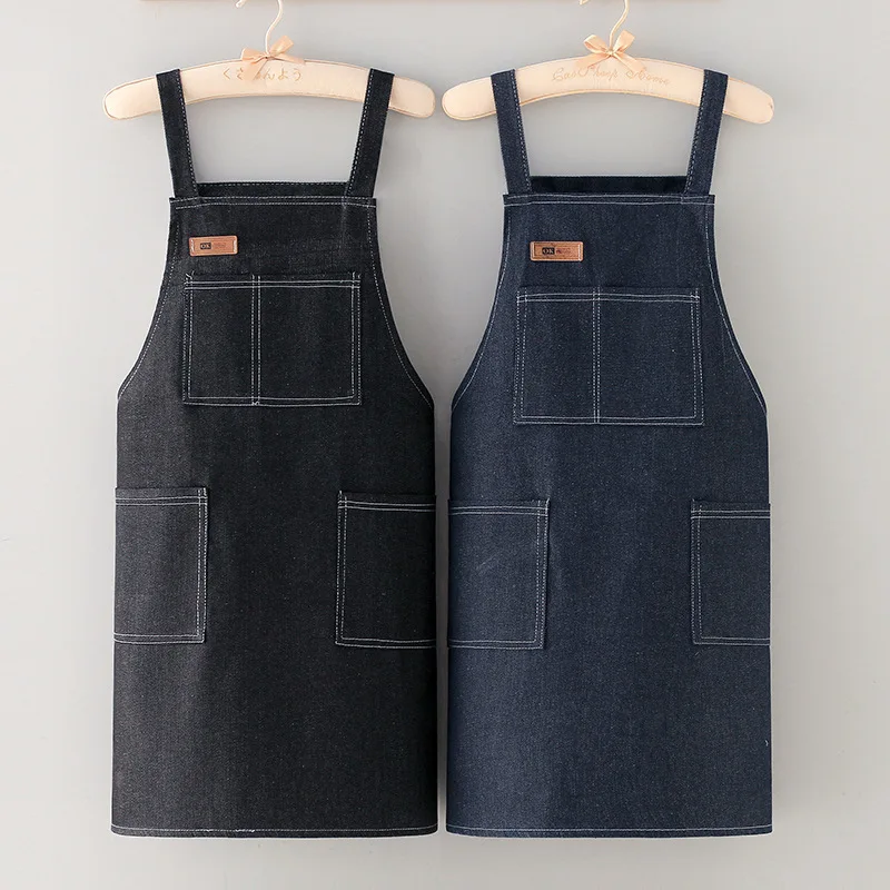 Versatile Denim Apron For Home Cooking Oilstain Resistant Custom Logo Option Breathable Material Unisex Style With Belt Pockets