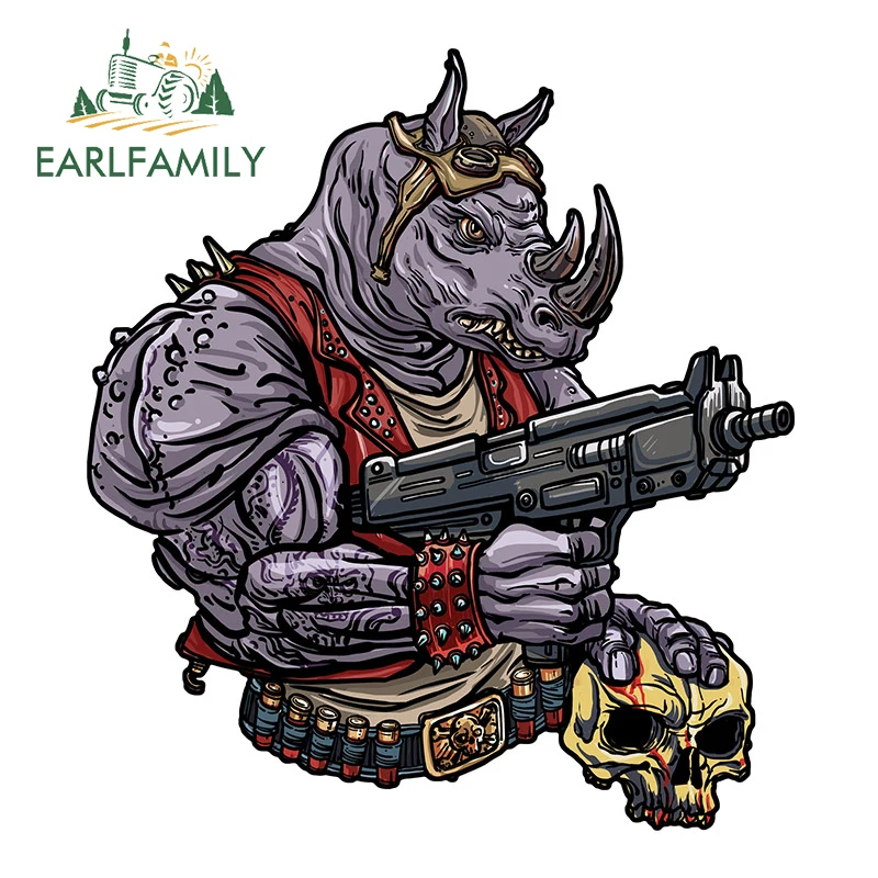 EARLFAMILY 13cm x 10.3cm Rhino Killer Car Sticker Off-road Trunk Laptop Decor Rhinos Cowboy Animals Decal Wild Warrior Stickers