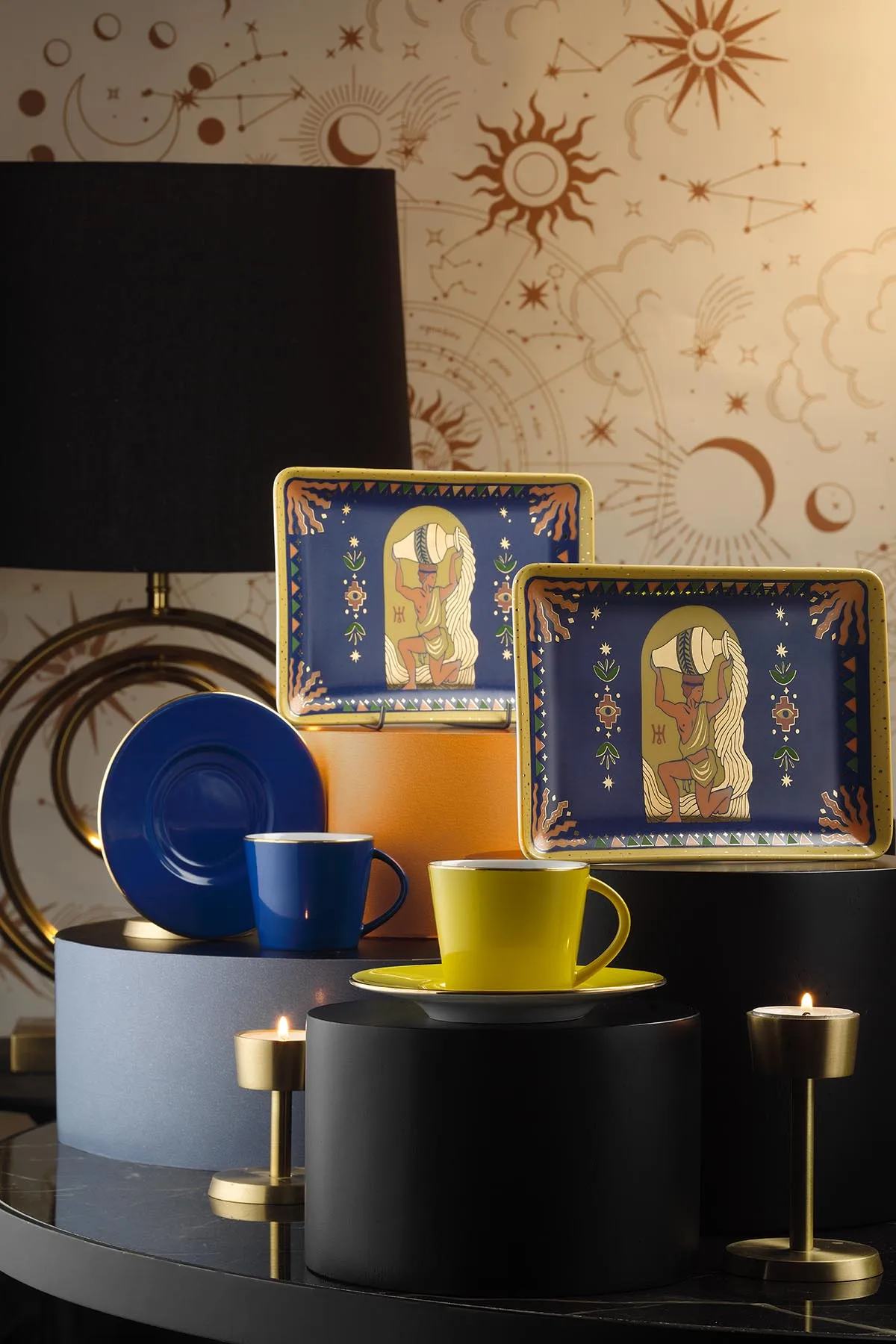 

LamodaHome Cosmic Love Toledo 2's Coffee Cup Set Yellow Navy Blue Espresso Coffee Cups with Saucers