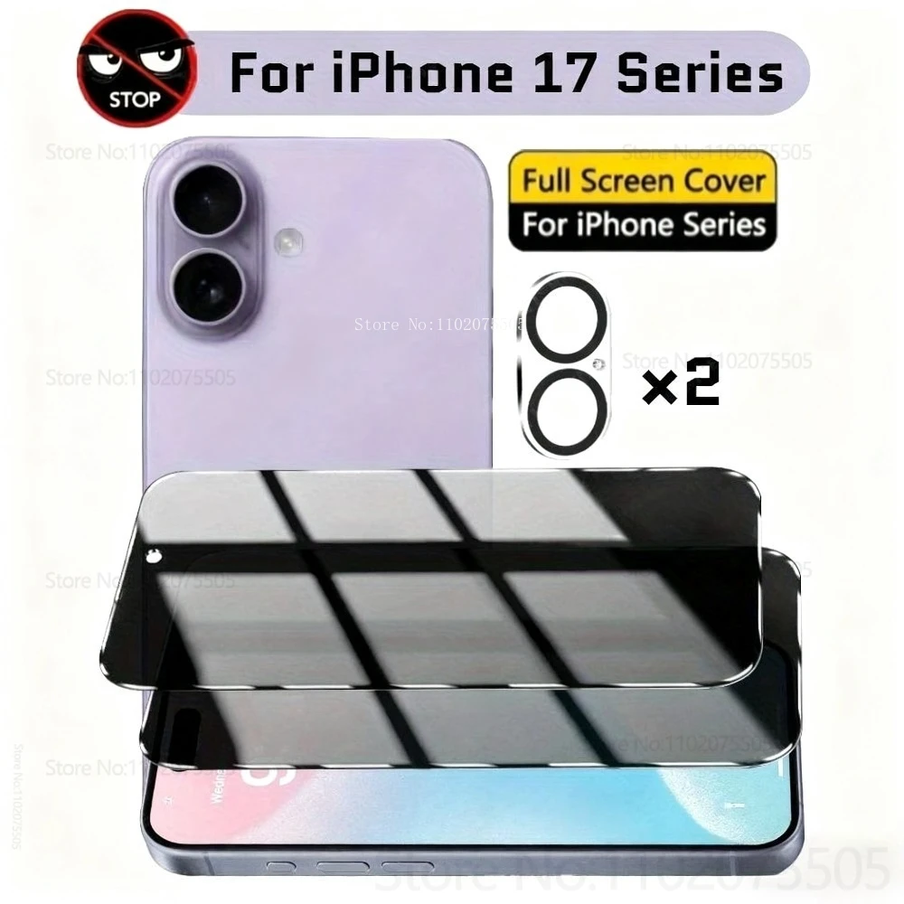 

2 шт. закаленное стекло для конфиденциальности с 2 пленками для объектива камеры для IPhone 17 Promax 16 Plus 15 16 Promax 17 Air 11 12Mini 13 Promax Film