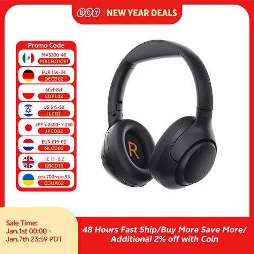 QCY-auriculares inalámbricos H3 ANC, cascos por encima de la oreja con Bluetooth 5,4, Audio de alta resolución, 43dB, híbridos, cancelación activa de ruido, 60H