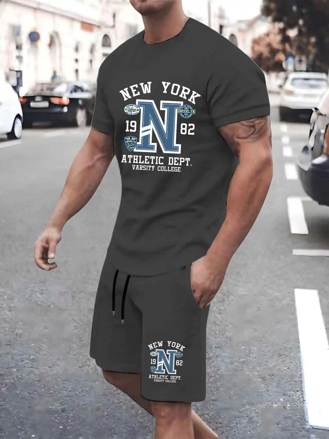 2025 New Summer Mens Set High quality T-shirts Shorts Two-Piece New York Graphic Print Fashion Oversize Clothes Man Sports Suit