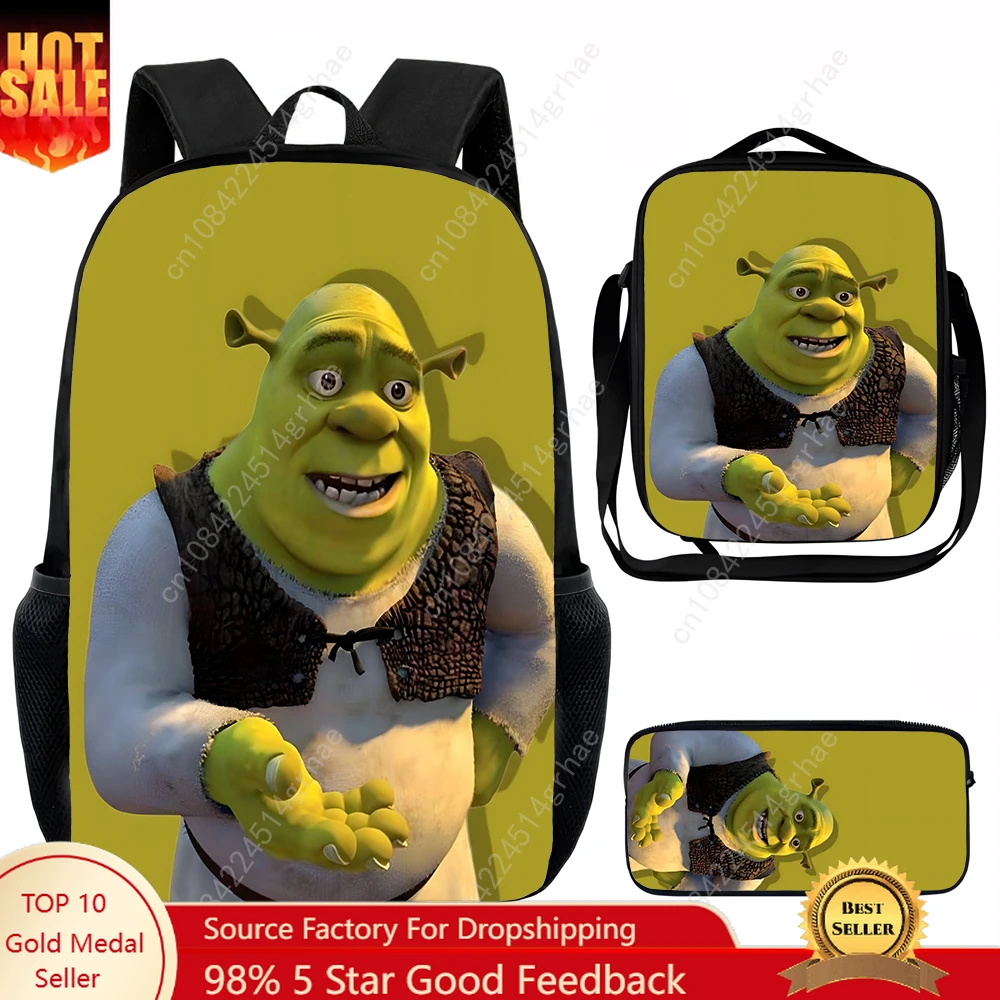 Movie S-shreks Child School Backpack with Lunch Bags ,Pencil Bags ,School Bags for Boys Girls Best Gift