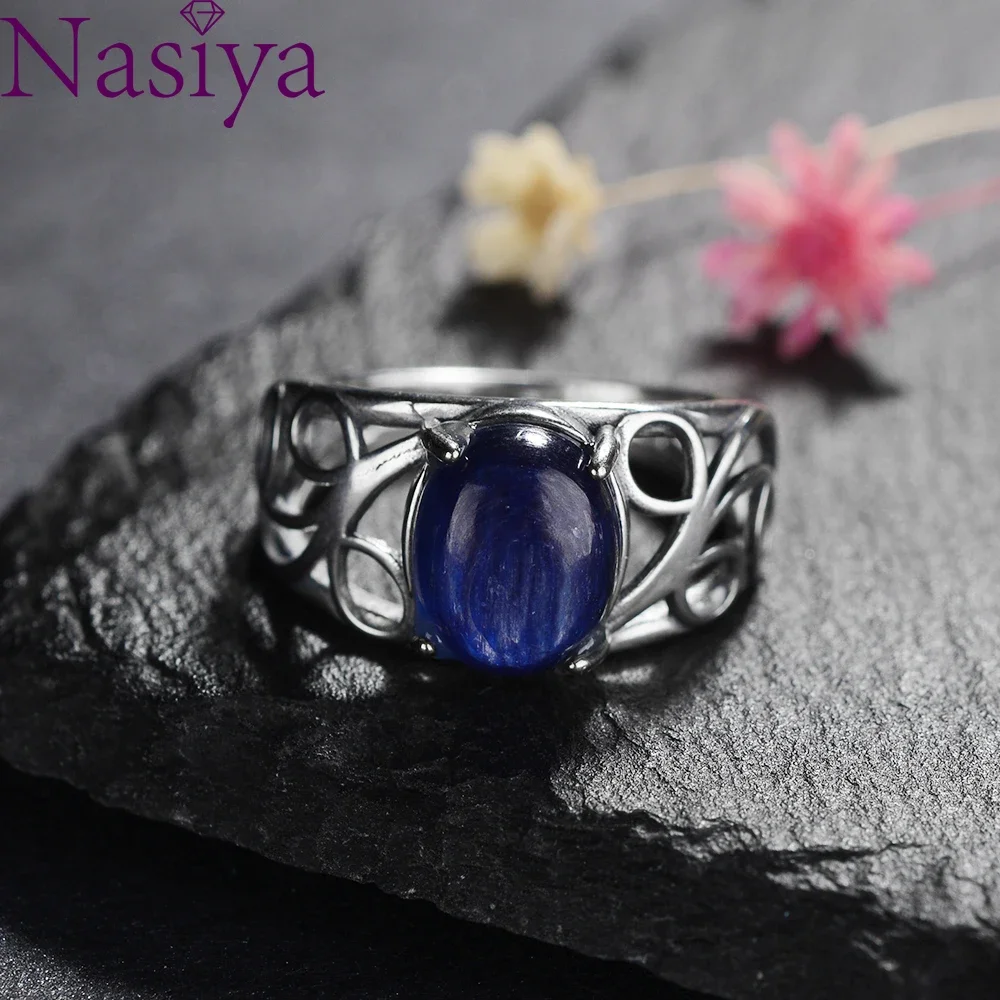 

Nasiya Retro Natural 8*10MM Kyanite Ring Silver Engagement Gemstone Vintage Party Anniversary Gift Fine Jewelry