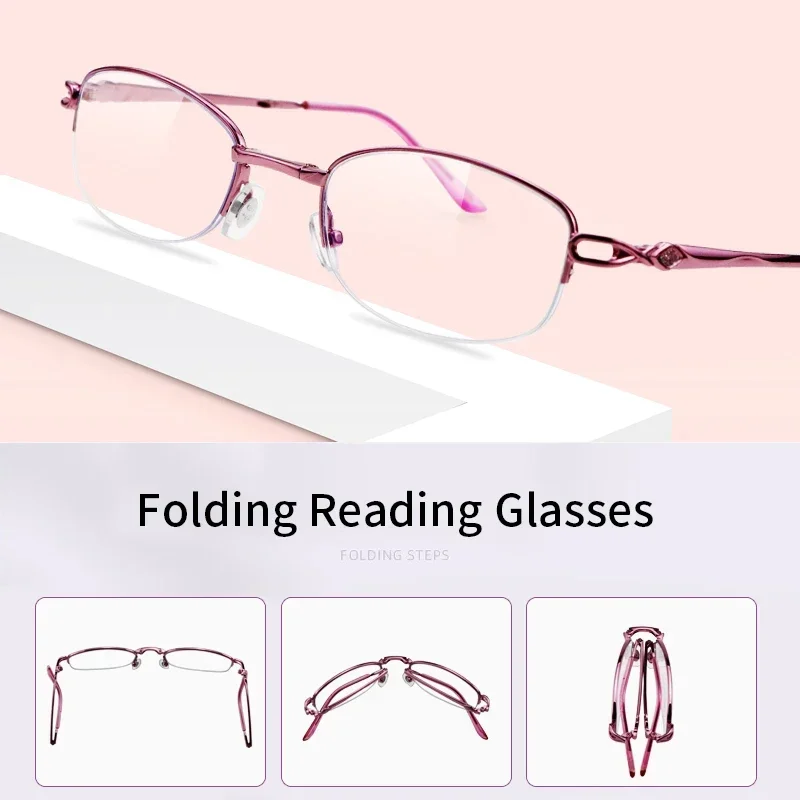 Bifocal Folding Reading Glasses for Women, Anti Blue Light Magnifying Presbyopia Eyeglasses Portable Pocket Readers