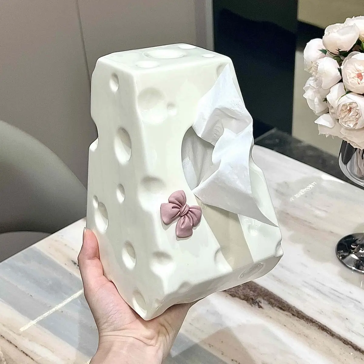 Ceramic Cheese Tissue Box Living Room High-end Light Luxury Coffee Table Ornament Napkin Decorative Tissue Box