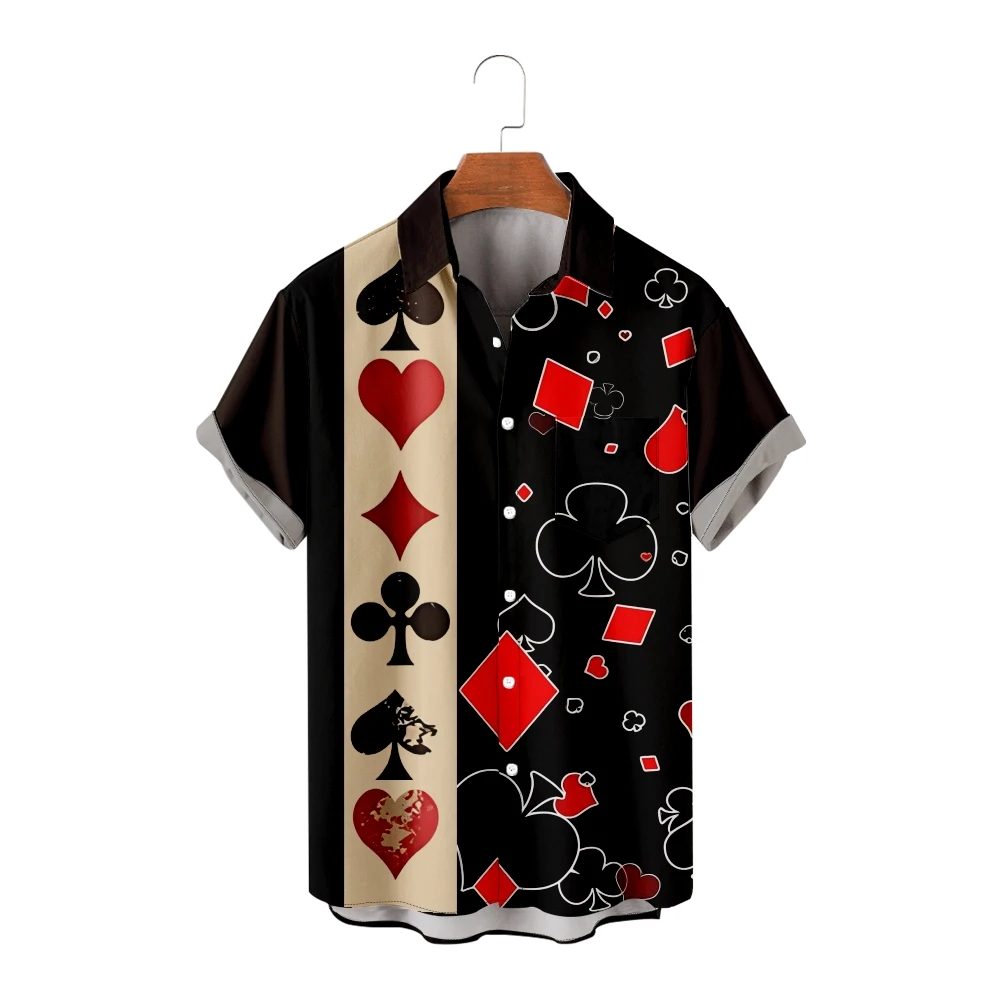 Hawaiian Shirt For Men Summer Fashion Beach Panels Poker Pattern Y2kStreetwear T-Shirt For Men Short Sleeve Oversized Shirt