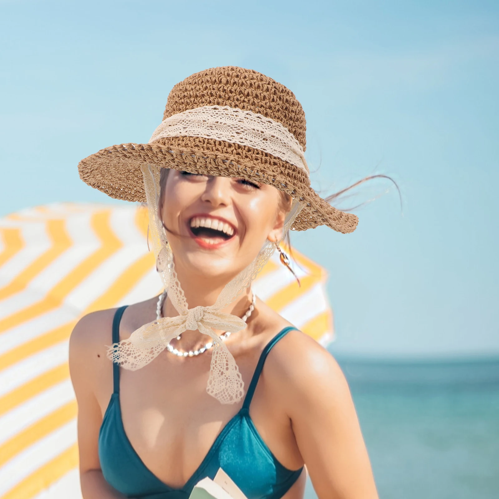 

Straw Hat Wide Brim Cap Wide Brim Beach Hat Sun Protection Children Headwear Beach Bucket Adjustable Size Summer Hats