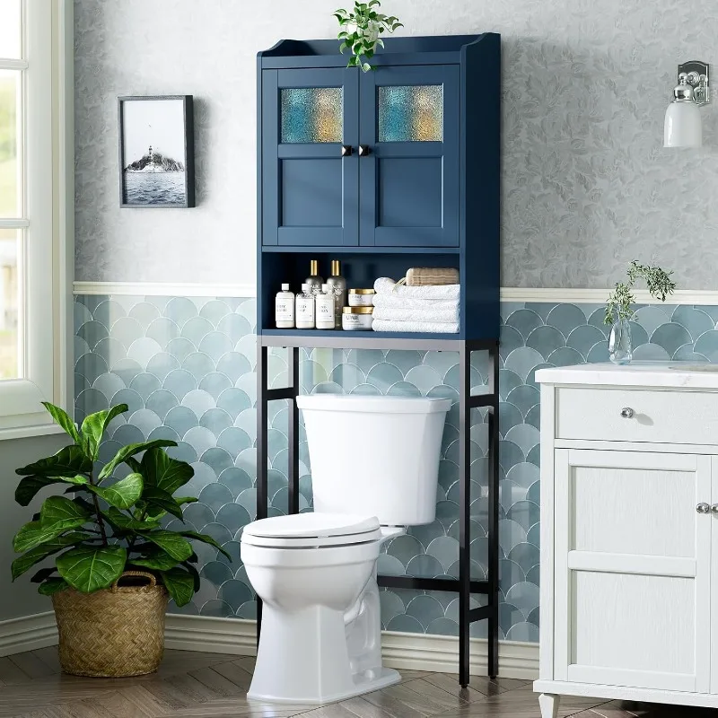 Over The Toilet Storage, Bathroom Storage Cabinet Over Toilet, Above Toilet Storage with Double Doors and Soft Hinges Over