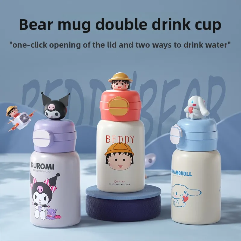 Beddybear Smile Stainless Steel Kids Water Bottle 316 Insulated Thermos Double Spout For Children Baby School Kindergarten Cup