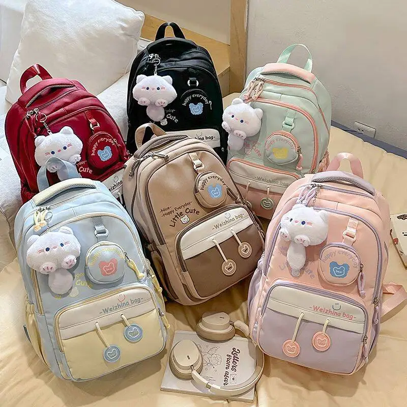 New Style For Girls In Junior High And Elementary School, Cat-Themed, Large Capacity, Multi-Compartment, Dopamine Color Scheme