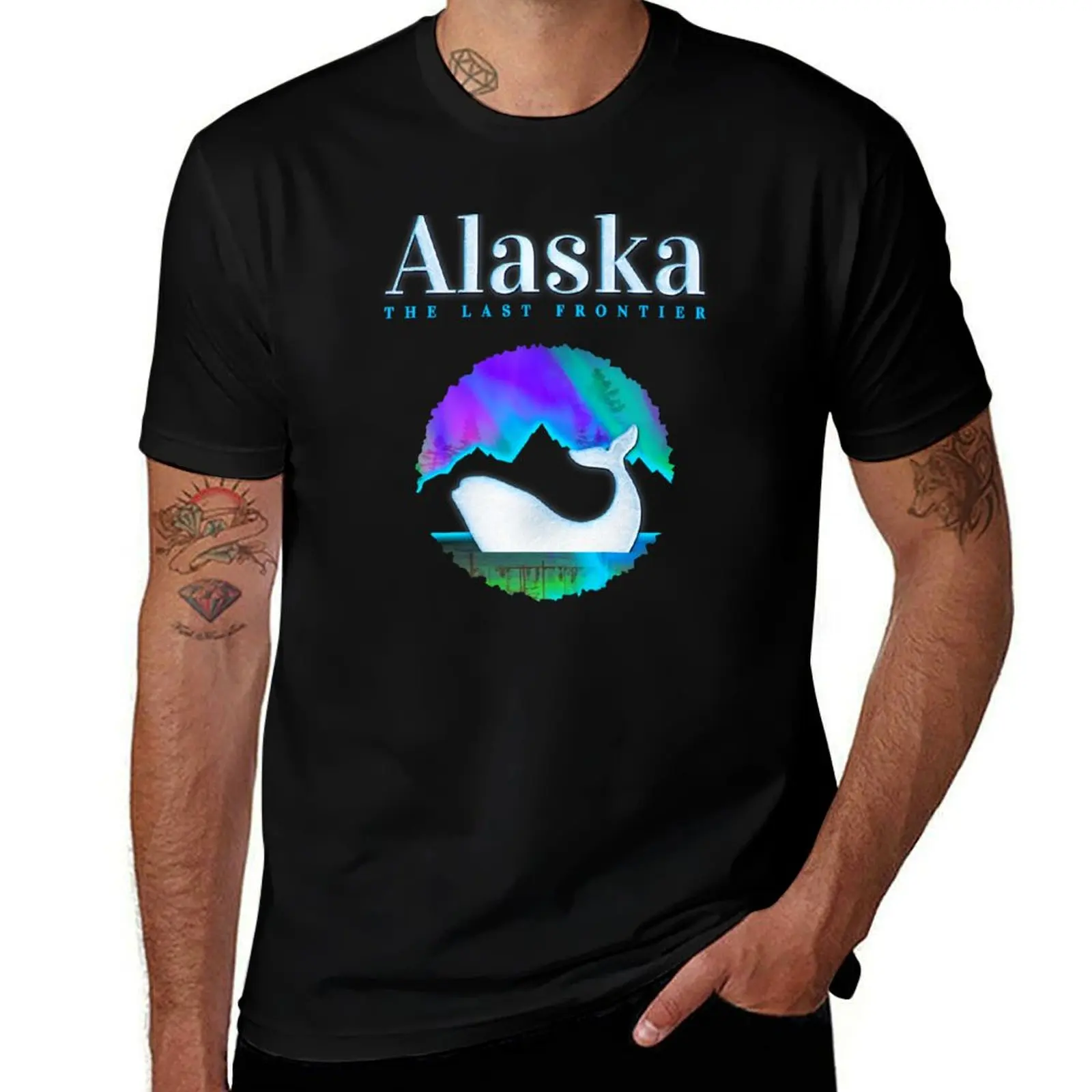 Alaska Orca Whale, Alaska Northern Lights T-Shirt Basic Plain Short Sleeve Crew Neck Tee T-Shirt