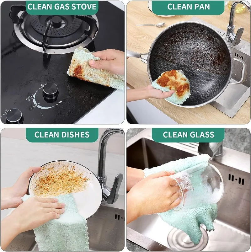 Super Absorbent Cleaning Cloths Kitchen Microfiber Towel Non-stick Oil Dishcloths Rags Scouring Pad Car Window Wipes Clean Tools