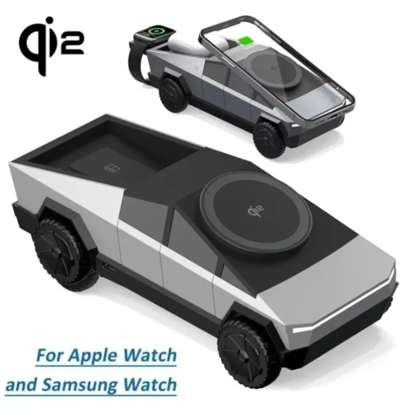 

Магнитное быстрое беспроводное зарядное устройство QI2 3 в 1, настольная кибер-подставка для iPhone 17 16 15 14 Pro Max Apple и Samsung Watch Airpods Pro