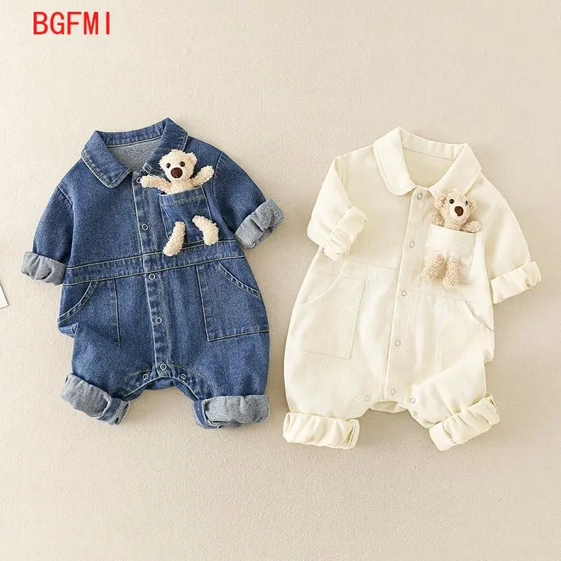 

Baby Infant Denim Jumpsuit Korean 0-3 Yrs Old Clothing for Toddler Boys Girls Babies Spring Fall Romper Cotton Crawling Clothes