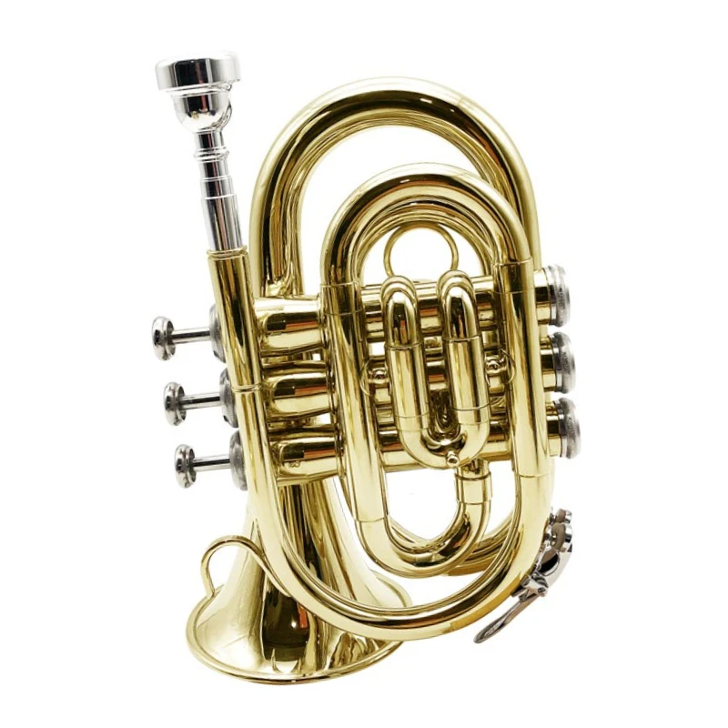 Mini Trumpet Professional Portable Brass Trumpet Adults B-flat Pocket Trumpets Beginners Brass Instruments with Storage Bag