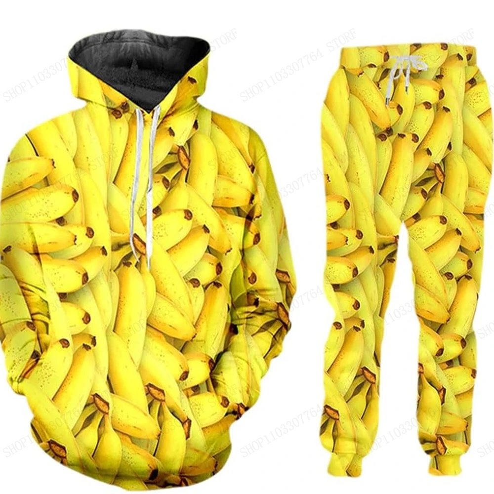 

Pizza Food Banana Толстовка с 3D принтом + брюки Комплекты из двух предметов Мужчины Женщины Мода 2 шт. Спортивный спортивный костюм для бега Костюм для спортзала