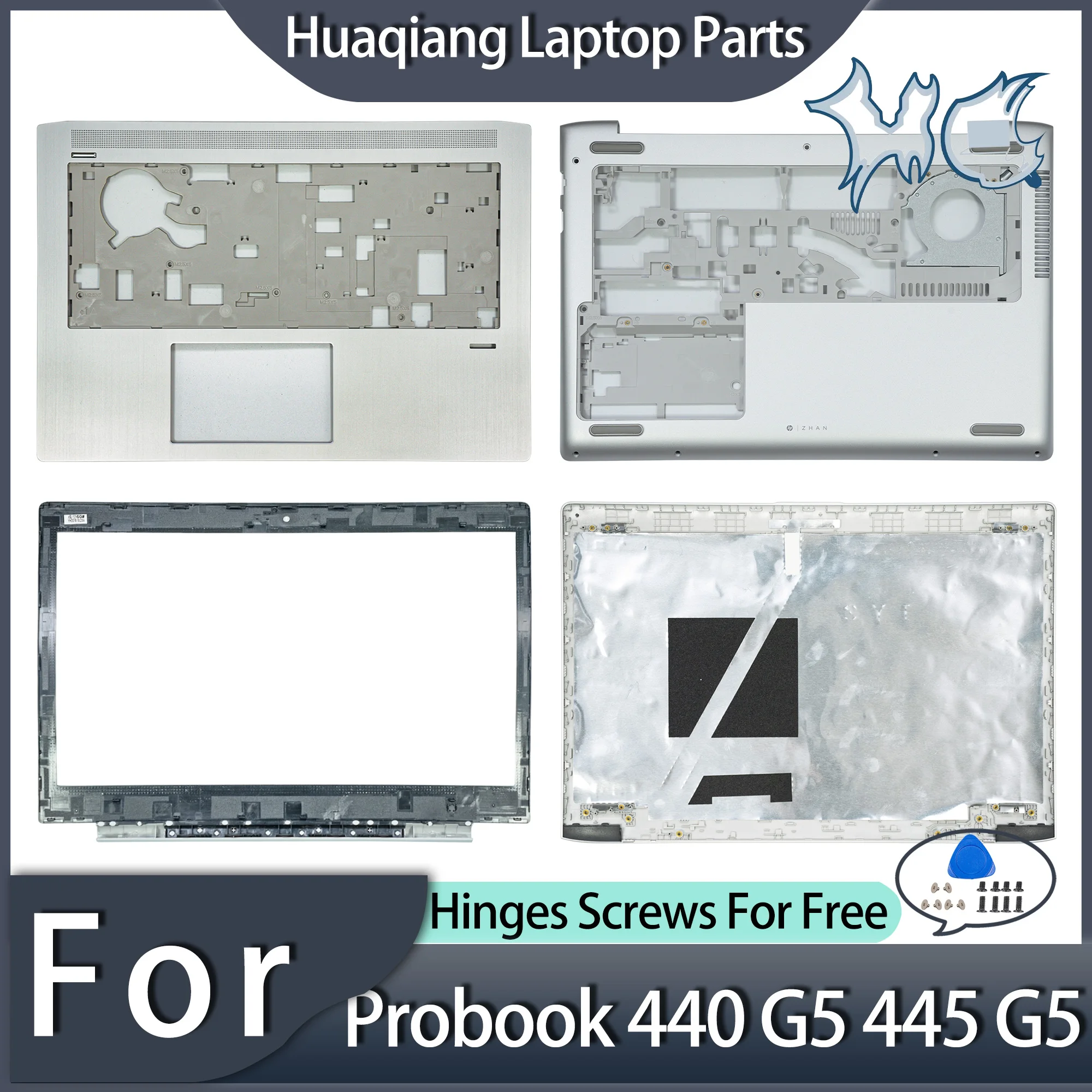 

New Laptop Covers For HP Probook 440 G5 445 G5 LCD Back Cover Front Bezel Palmrest Bottom Hinges Top Replacement Silver