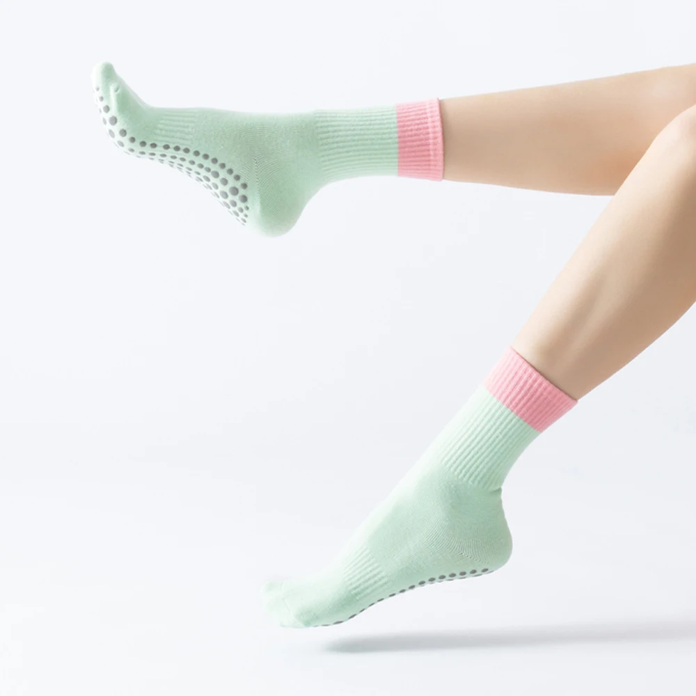 الجوارب القطنية الأنبوبية المضادة للانزلاق للنساء ، جوارب اليوغا ، بيلاتيس ، الرياضة ، الزومبا ، التمارين الهوائية ، اللياقة البدنية ، الجوارب الأرضية ، مطابقة الألوان #4