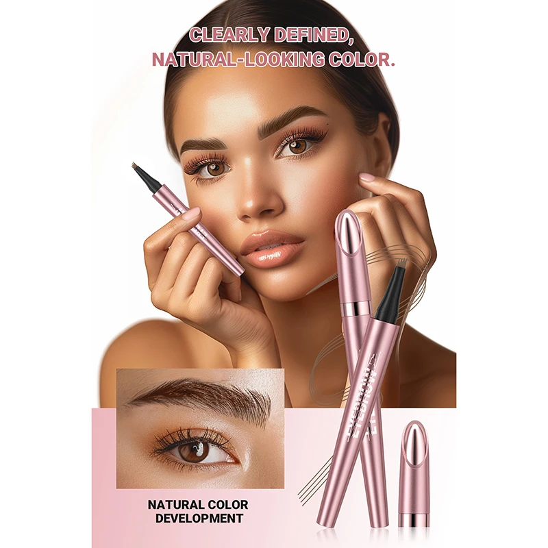 4 Fork Tip Eyebrow Pencil 3D Microblading Waterproof Dark Brown Natural Colour Fine Stroke Magic Eyebrow Pencil 2024 New Ladies