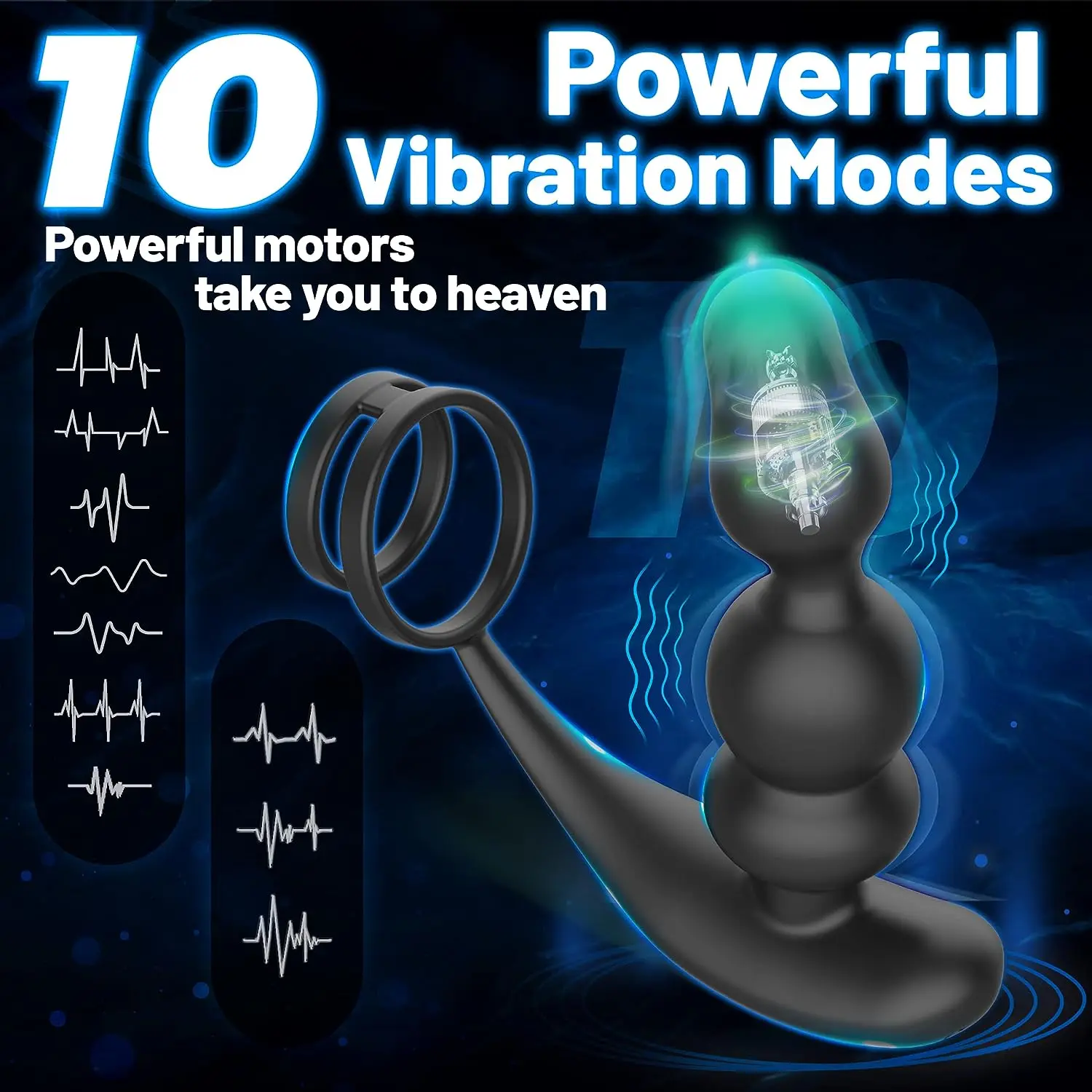 360° Rotating Prostate Massager Vibrating Dildo Anal Beads Vibrator with Penis Cock Ring Butt Plug Sex Toys for Men Gay Couple view 3