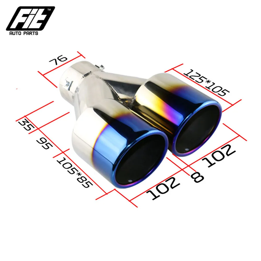 Stainless Steel 3'' Exhaust Pipe Car Muffler Dual Tips 4