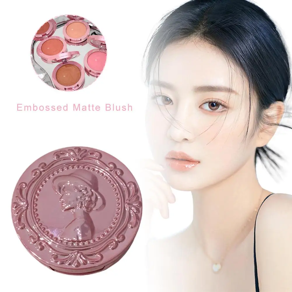 Embossed Matte Blush Shimmer Pigment Waterproof Natural Powder Cheek Brightening Blush Cosmetics Facial Nude N7Q9