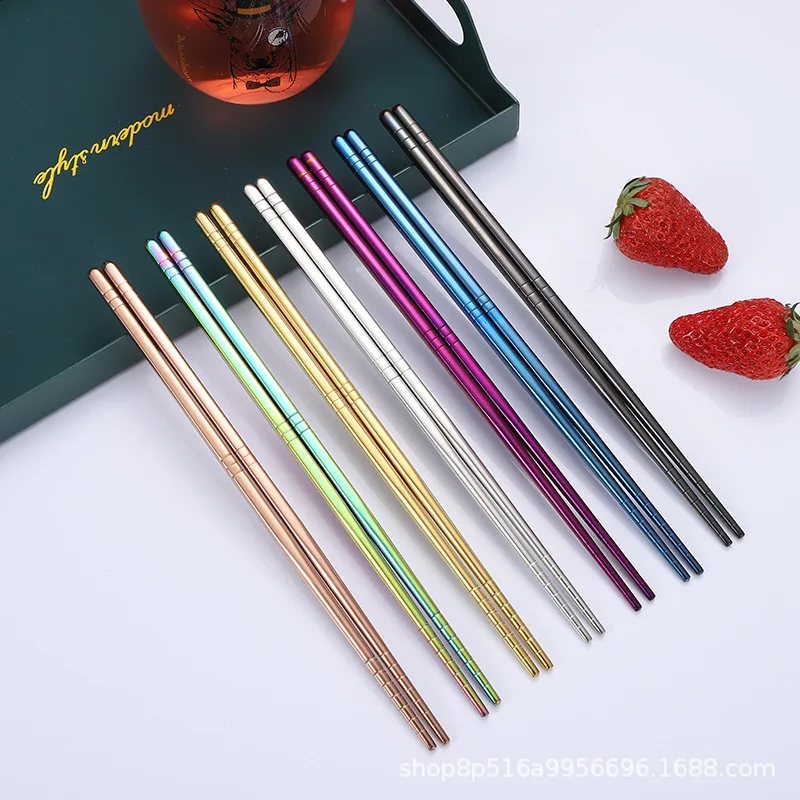 1 Pair 304 Stainless Steel Chinese Chopsticks Portable Non-slip Metal Chopsticks Food Sticks for Sushi Sticks Kitchen Tableware