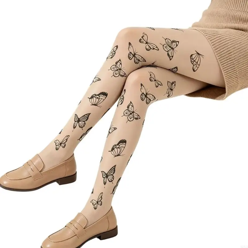 2026 New Butterfly Print Sheer Pantyhose for Women, Size Nylon Tights Lightweight Stretchy Stockings for Commute and Date